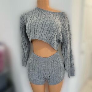 Grey knitted 2 piece short set
